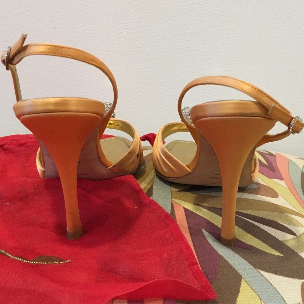 RENE CAOVILLA ORANGE SATIN HIGH HEEL SANDALS SZ 37 - Picture 7 of 8